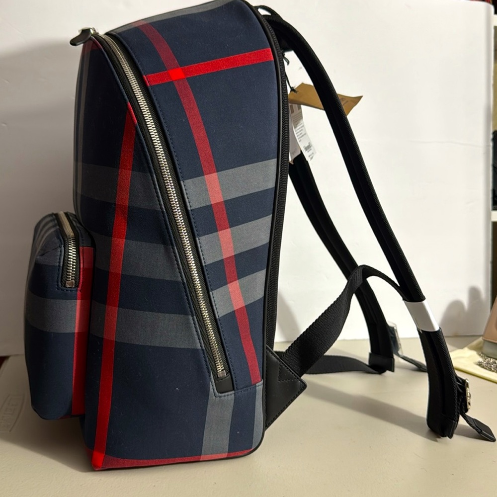 NEW $1350 Burberry NAVY and Red NOVA Check Backpack FULL SIZE GORGEOUS NWT - Picture 14 of 16